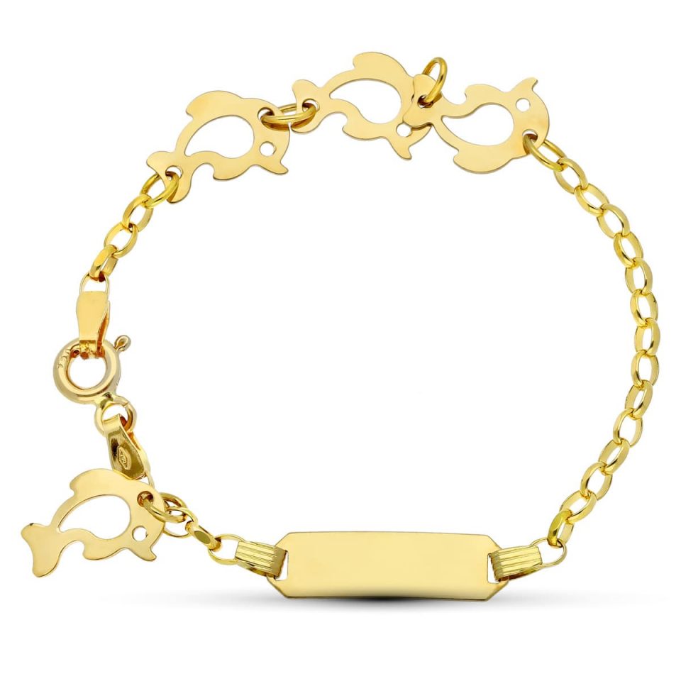 18K ESCLAVA ORO AMARILLO DELFINES 13 CM 2 MM