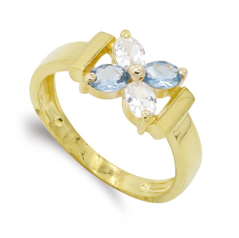 18K SORTIJA ORO AMARILLO FLOR CIRCONITAS OVALES