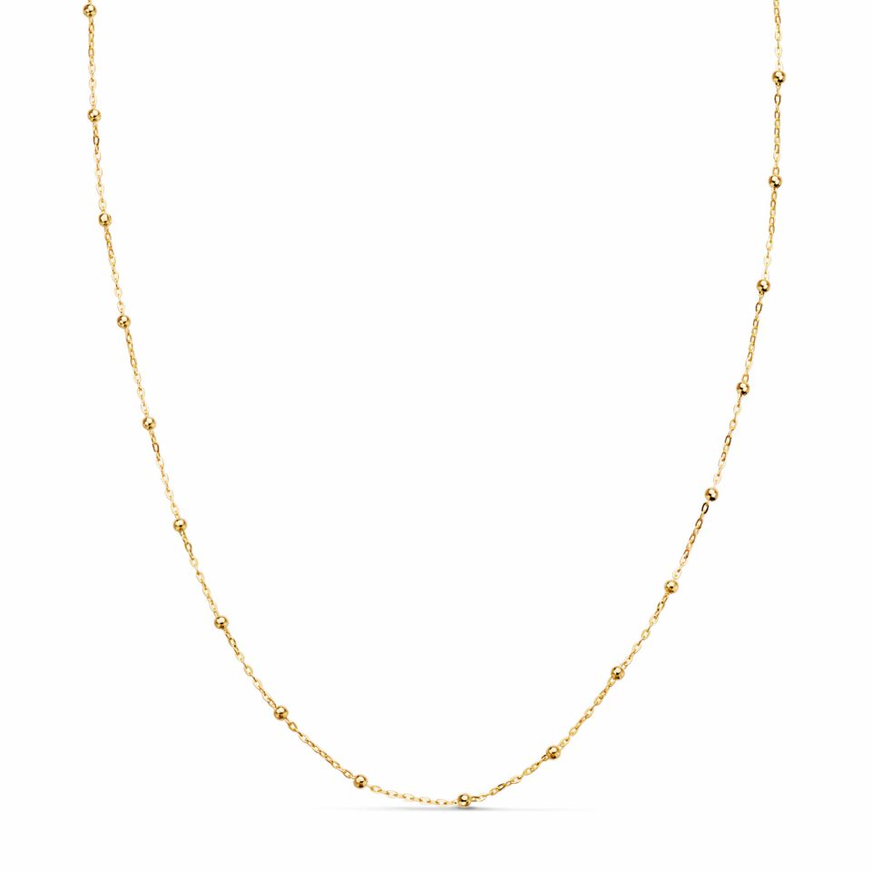18K CADENA ORO AMARILLO FORZADA CON BOLAS DE 1.3 MM. ANCHO: 0.5 MM LARGO: 40 CM