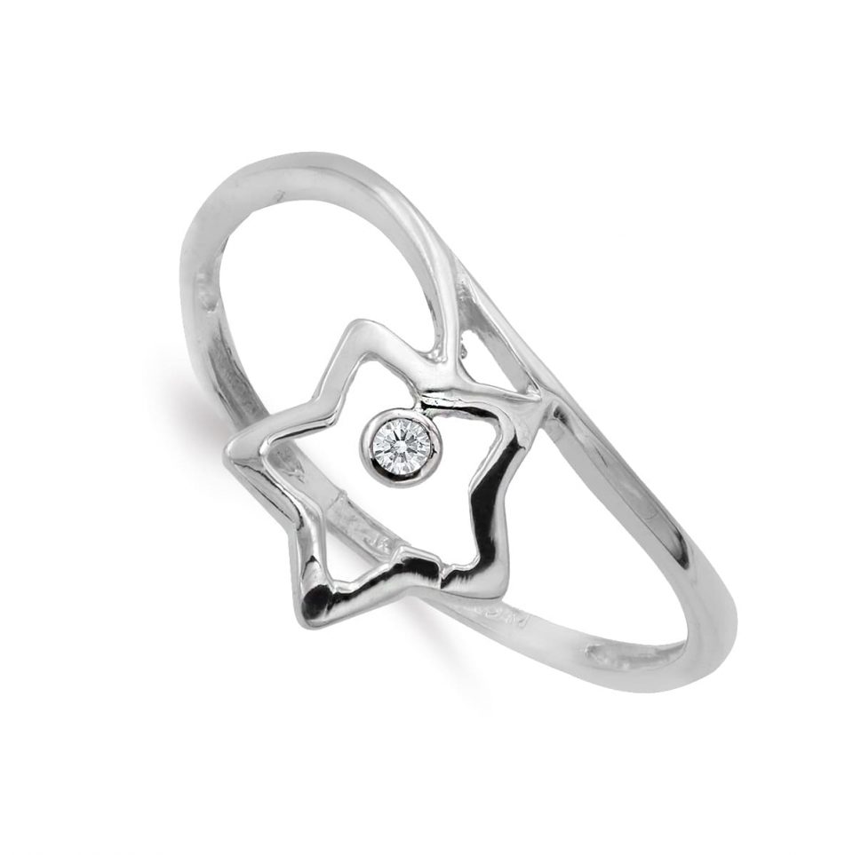 18K SORTIJA ORO BLANCO ESTRELLA 9X9 MM Y CIRCONITAS ANCHO MOTIVO 11 MM