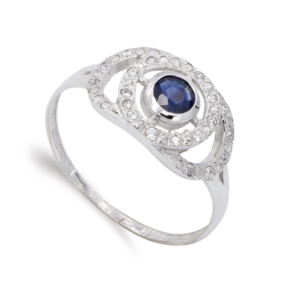18K SORTIJA ORO BLANCO ZAFIRO CIRCONITAS