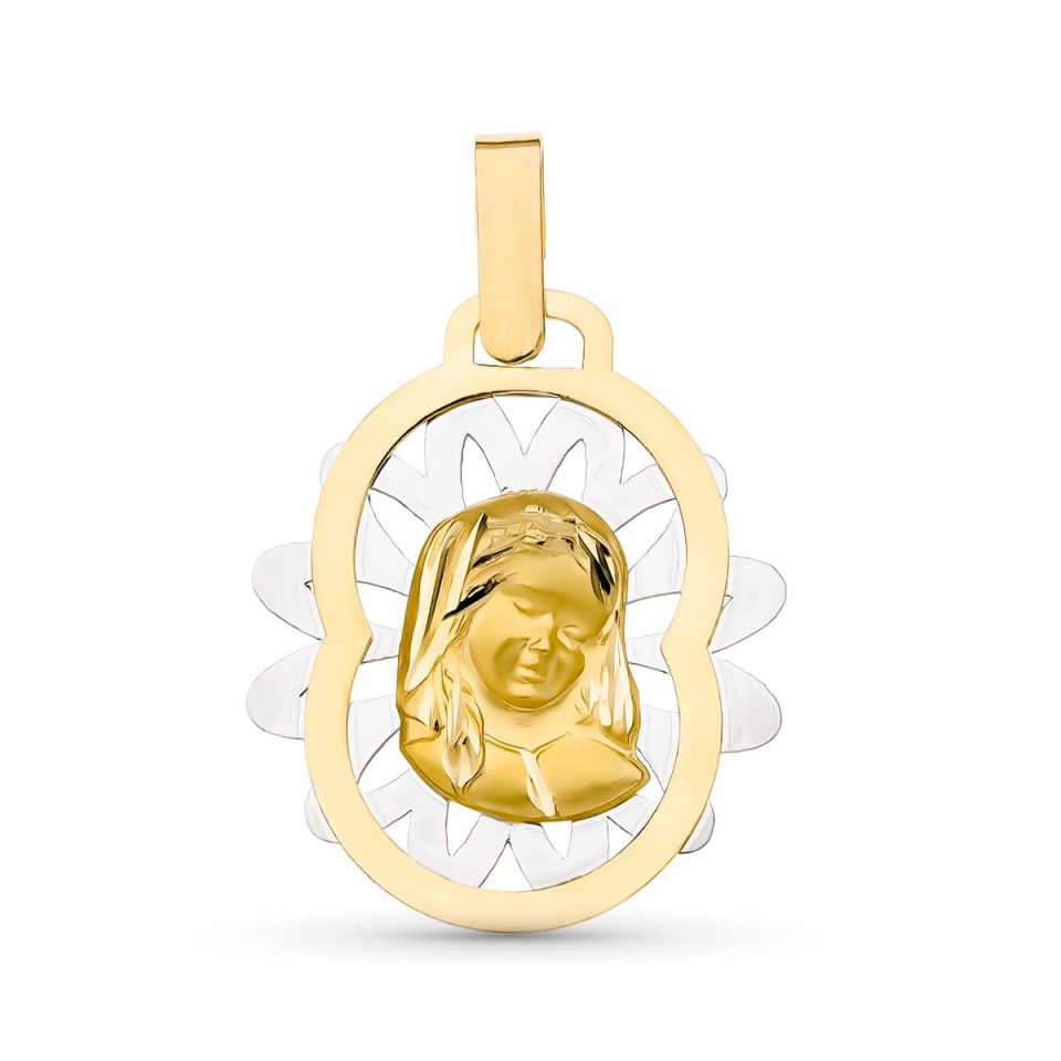 18K MEDALLA ORO BICOLOR VIRGEN NIÑA 22X19 MM