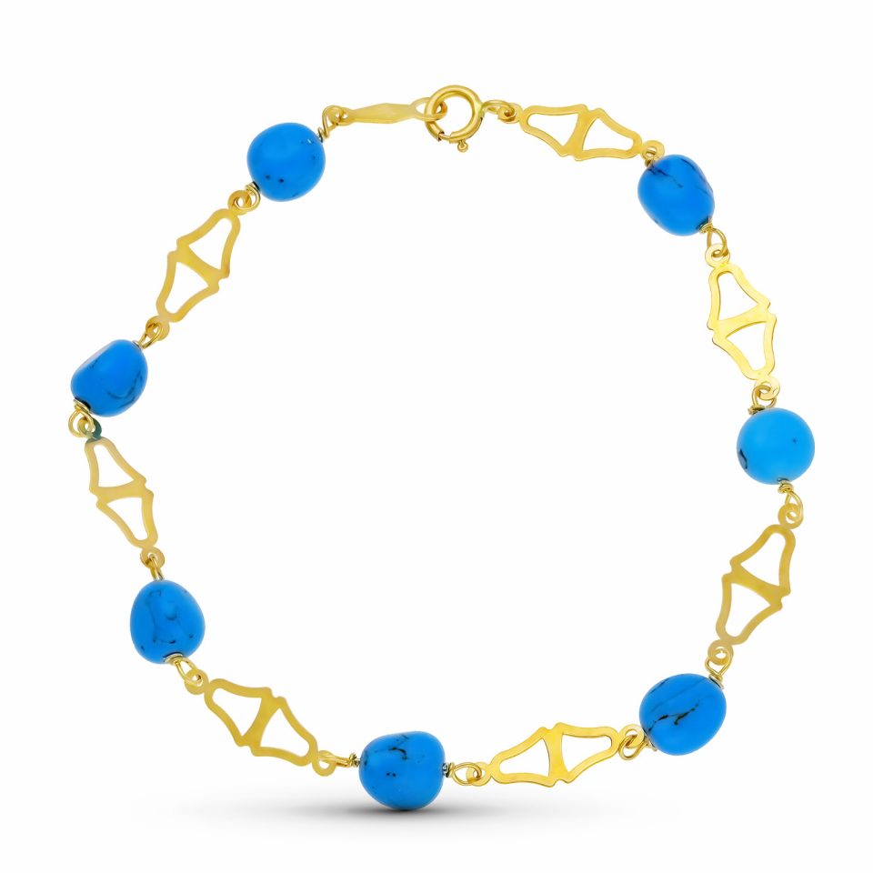 18K PULSERA ORO AMARILLO TURQUESAS 18 CM