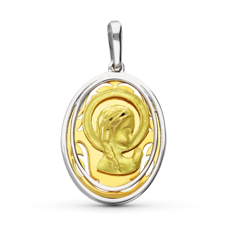 18K MEDALLA ORO BICOLOR VIRGEN NIÑA OVAL. 21X16 MM
