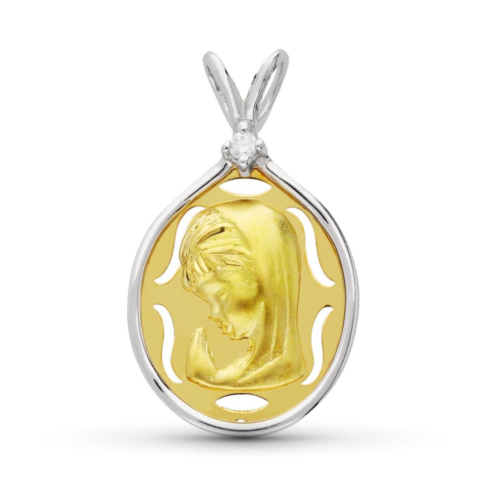 18K MEDALLA ORO BICOLOR VIRGEN NIÑA 27X15 MM