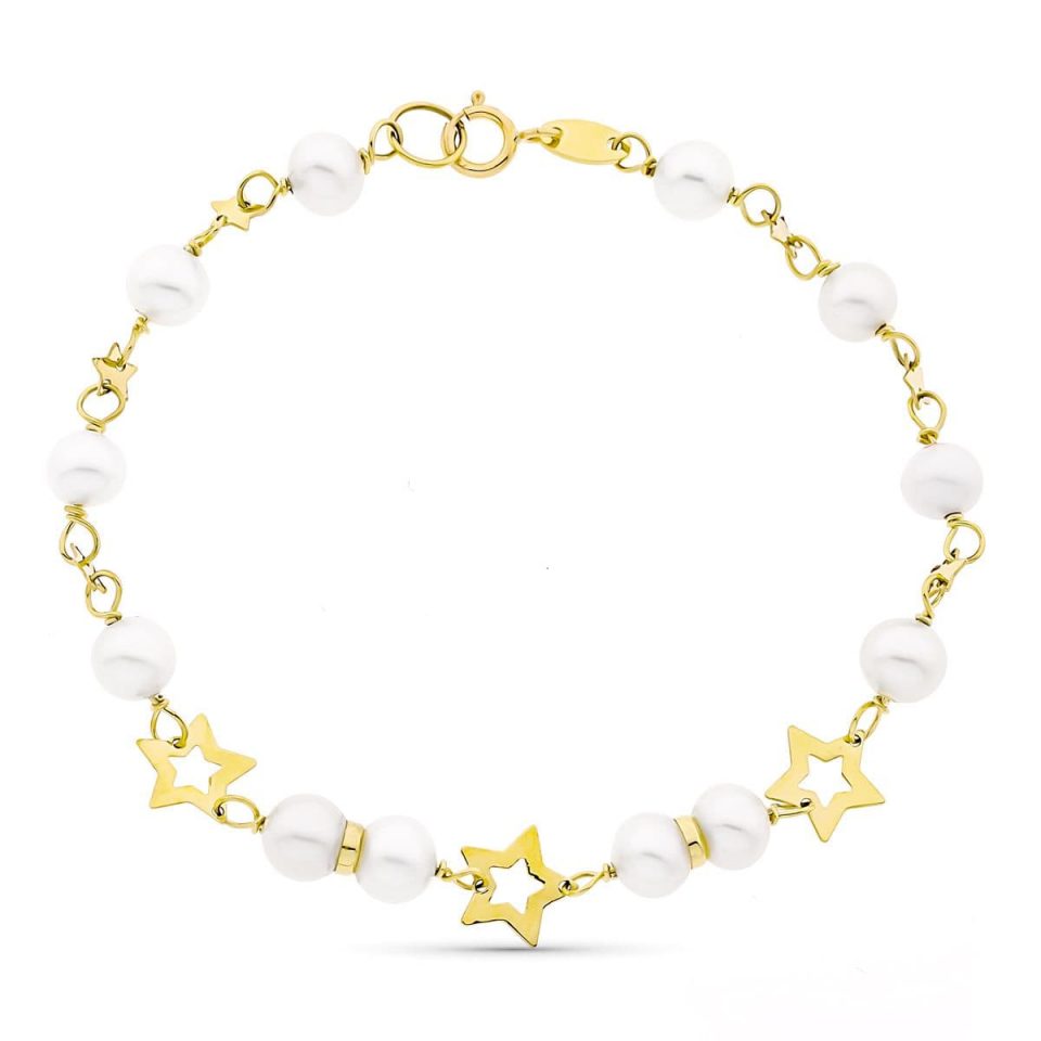 18K PULSERA ORO AMARILLO 17CM COMUNION PERLA CULTIVADA 5-5.5 MM