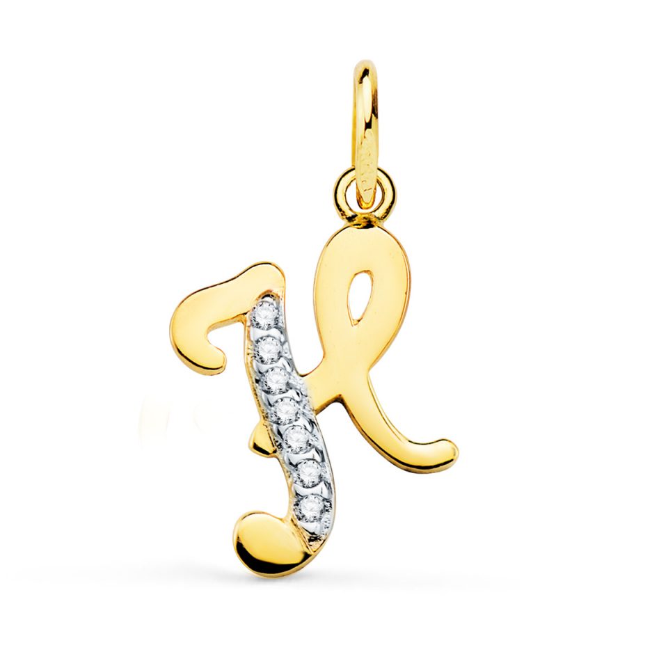 18K COLGANTE ORO BICOLOR LETRA H CIRCONITAS 15 X 10 MM