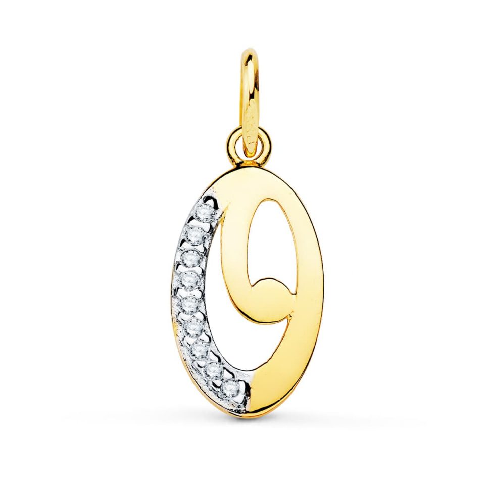18K COLGANTE ORO BICOLOR LETRA O CIRCONITAS 15X9 MM