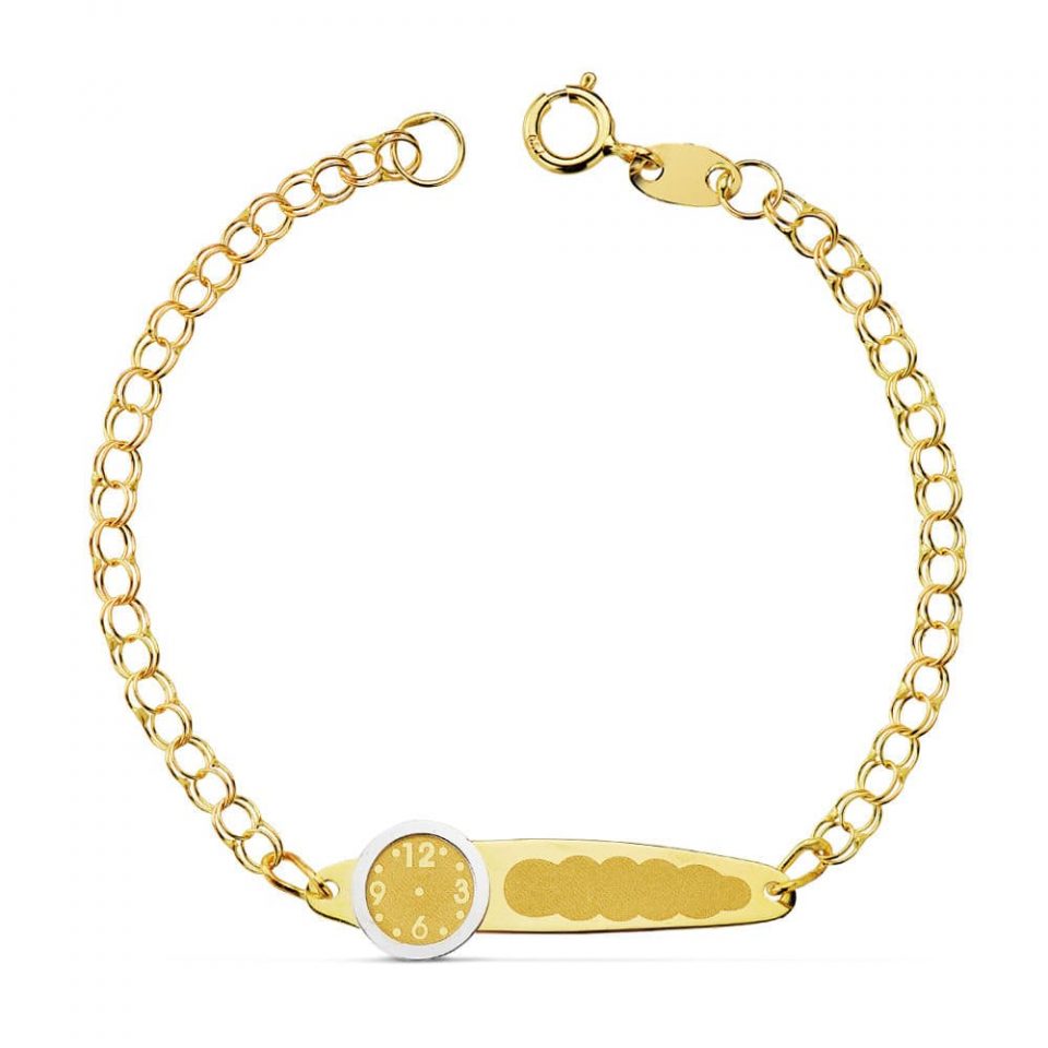 18K ESCLAVA ORO AMARILLO HÚNGARA RELOJ Y CHAPA 12.5 CM