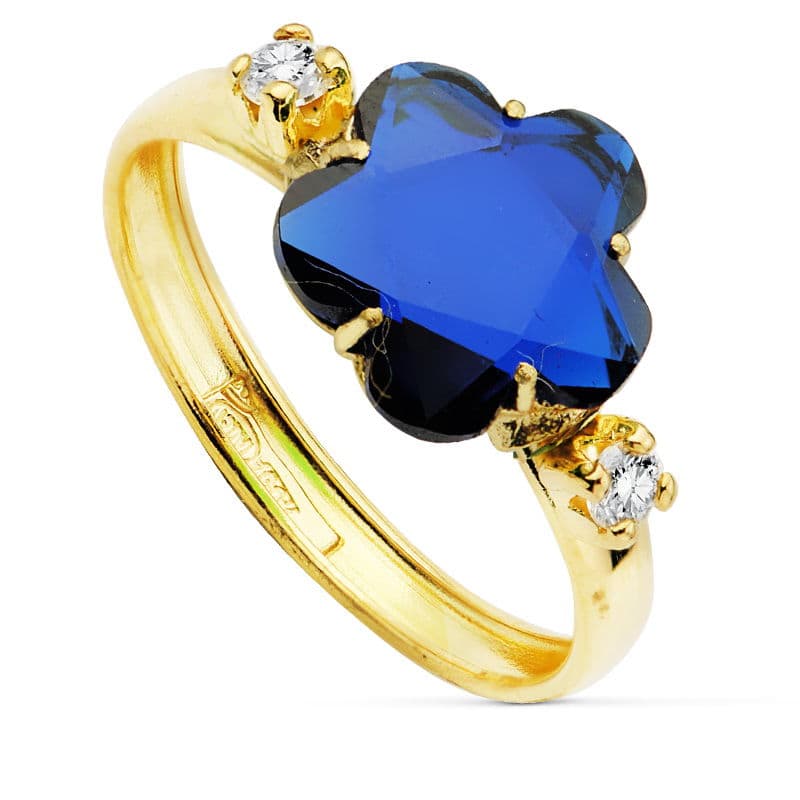18K SORTIJA PIEDRA AZUL FLOR 10X10 MM