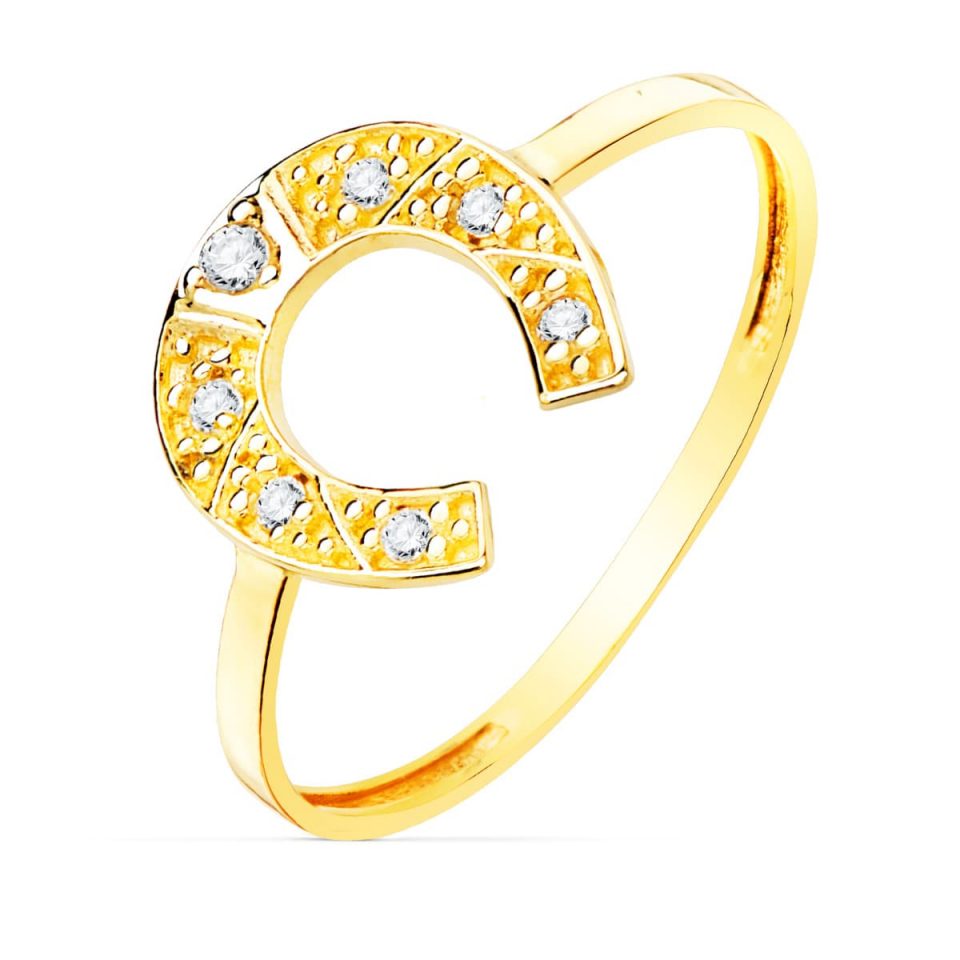 18K SORTIJA ORO AMARILLO HERRADURA CIRCONITAS 10X10 MM ANCHO CUERPO 1.2 MM