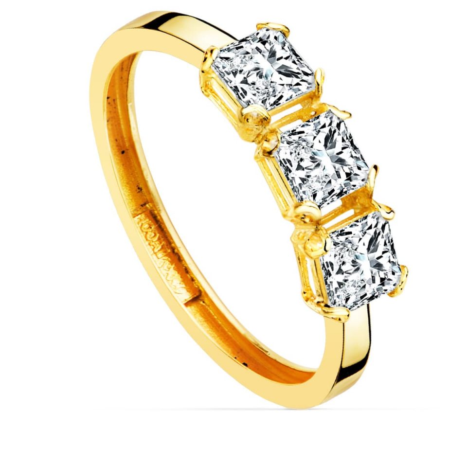 18K SORTIJA ORO AMARILLO TRESILLO CIRCONITAS PRINCESA 4 MM