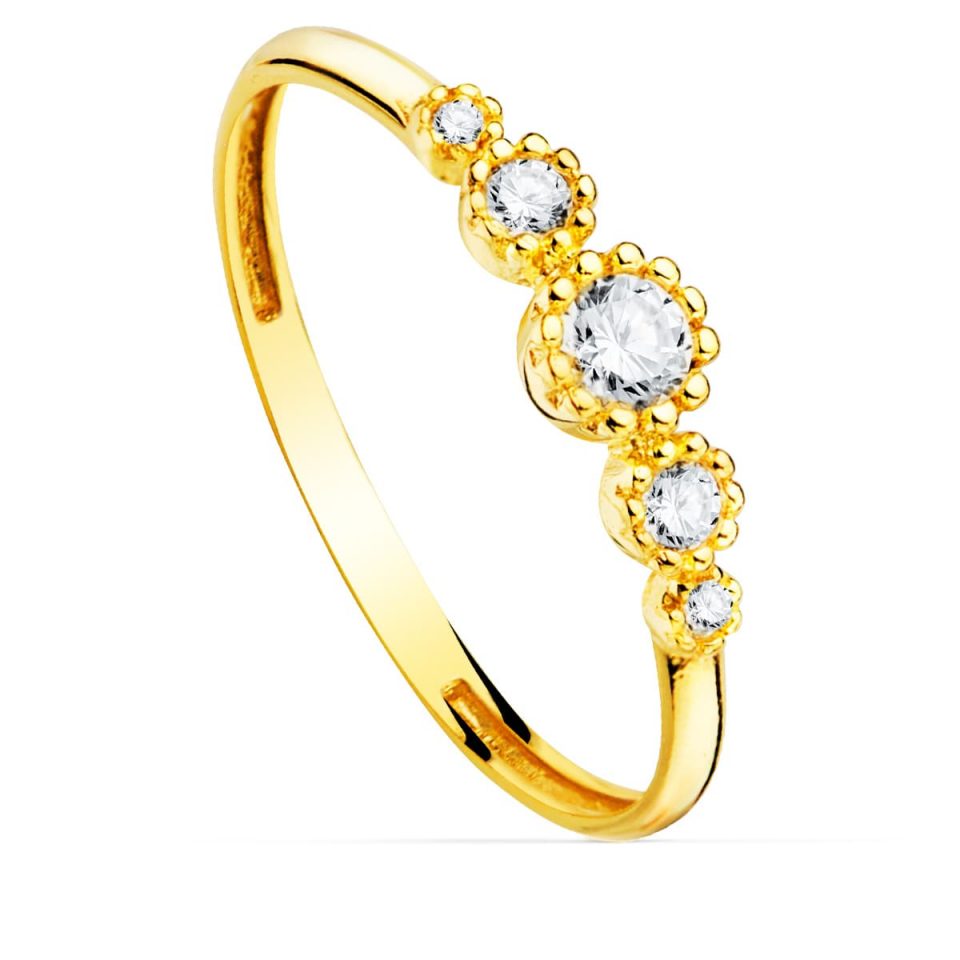 18K SORTIJA ORO AMARILLO CIRCONITAS BOCEL CENTRAL 4 MM ANCHO CUERPO 2 MM