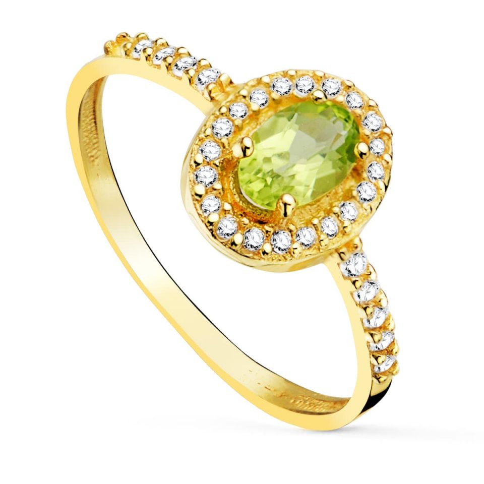 18K SORTIJA ORO AMARILLO CON OLIVINA Y CIRCONITAS OLIVINA 6X4 MM 0.47  QTS.