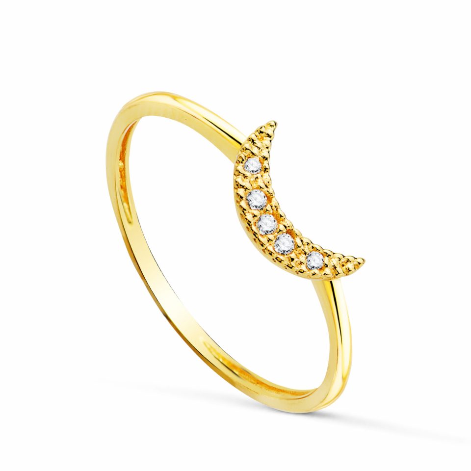 18K SORTIJA ORO AMARILLO MEDIA LUNA CON CIRCONITAS 9X5 MM. ANCHO CUERPO: 1MM