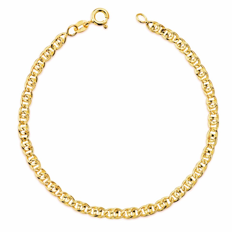 18K PULSERA ORO AMARILLO HUECA DOBLE ESLABON ANCHO: 3.5 MM. LARGO: 19 CM