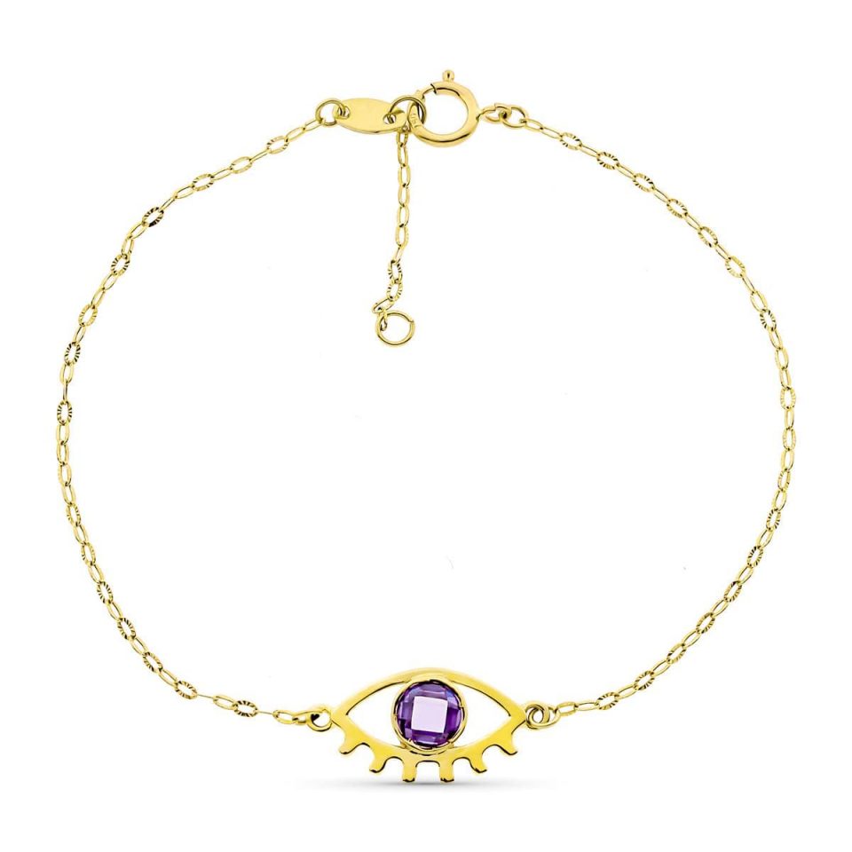 18K PULSERA ORO AMARILLO OJO 15X9 MM PIEDRA BRIOLET 5 MM 19 CM