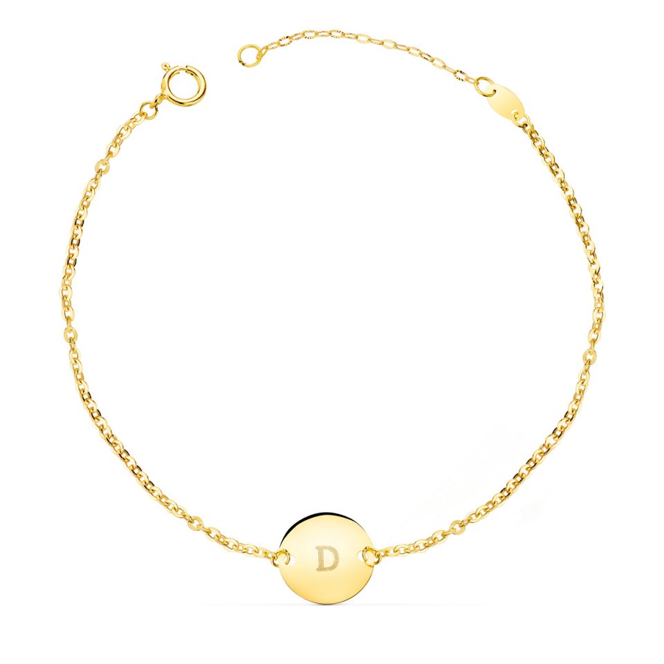18K PULSERA ORO AMARILLO DISCO EN BRILLO REDONDO 12 MM. LARGO: 18 + 3 CM