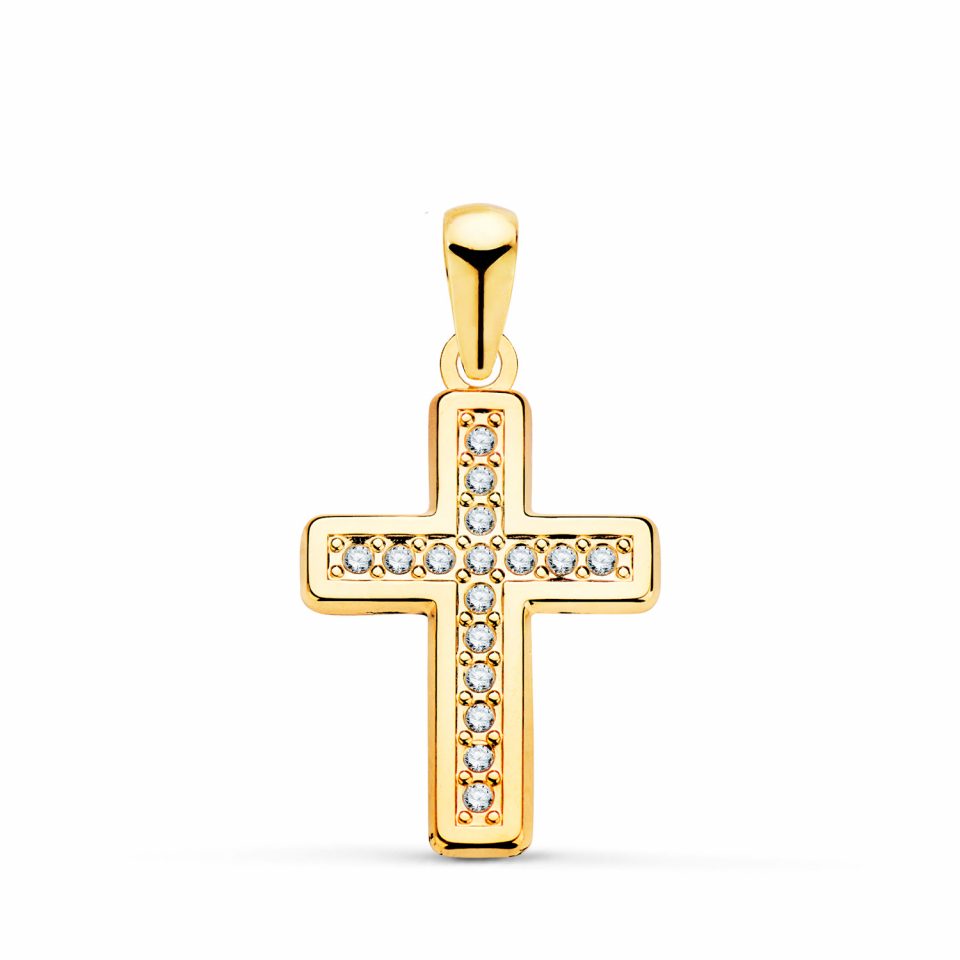 18K CRUZ ORO AMARILLO CON CIRCONITAS 19 X 13 MM