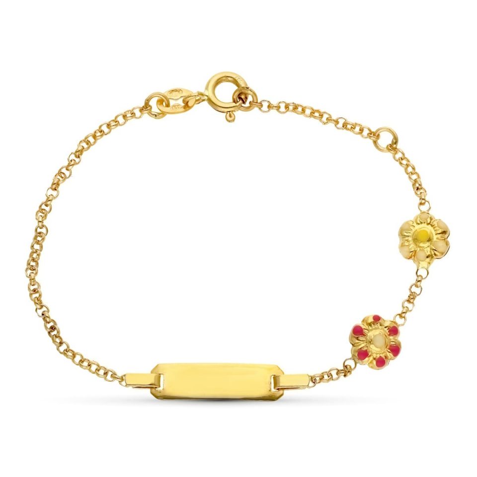18K ESCLAVA ORO AMARILLO FLORES 15.5 CM