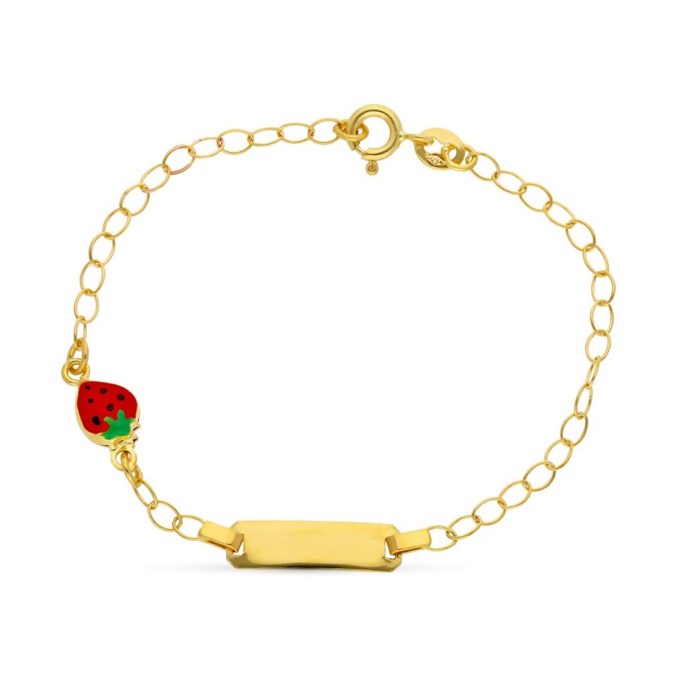 18K ESCLAVA ORO AMARILLO FRESA ESMALTE 16 CM