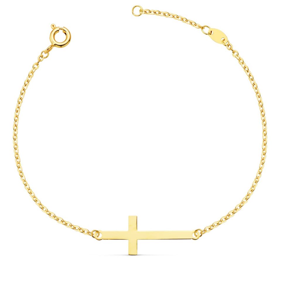 18K PULSERA ORO AMARILLO CRUZ 30X11 MM CADENA FORZADA 17+3 CM