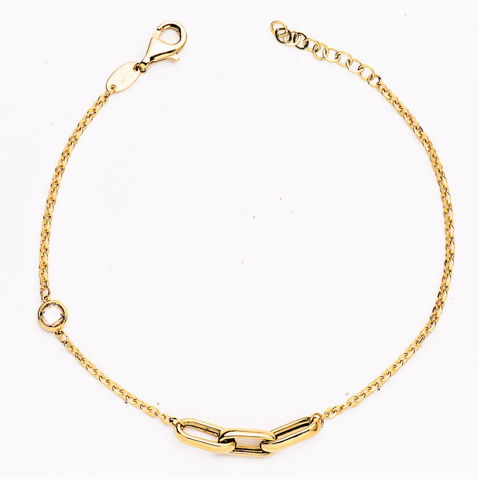 18K PULSERA ORO AMARILLO CON TRES ESLABONES Y CIRCONITA. LARGO: 19 CM