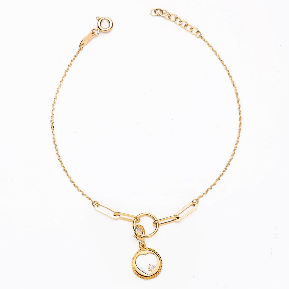 18K PULSERA ORO AMARILLO ESLABON Y CADENA FORZADA MOTIVO CORAZON. LARGO: 19CM
