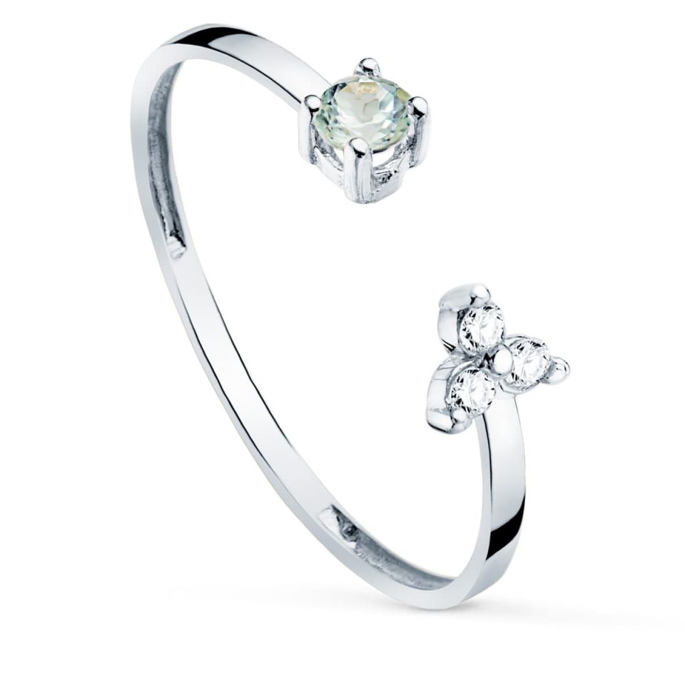 18K SORTIJA ORO BLANCO BRILLANTES 0.045  QTS. Y AGUAMARINA NATURAL 3 MM