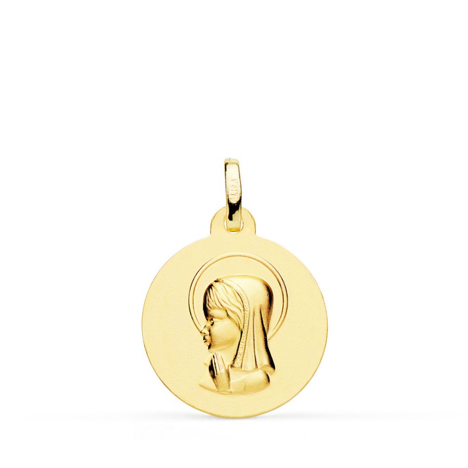 18K MEDALLA ORO AMARILLO VIRGEN NIÑA LISA 18 MM