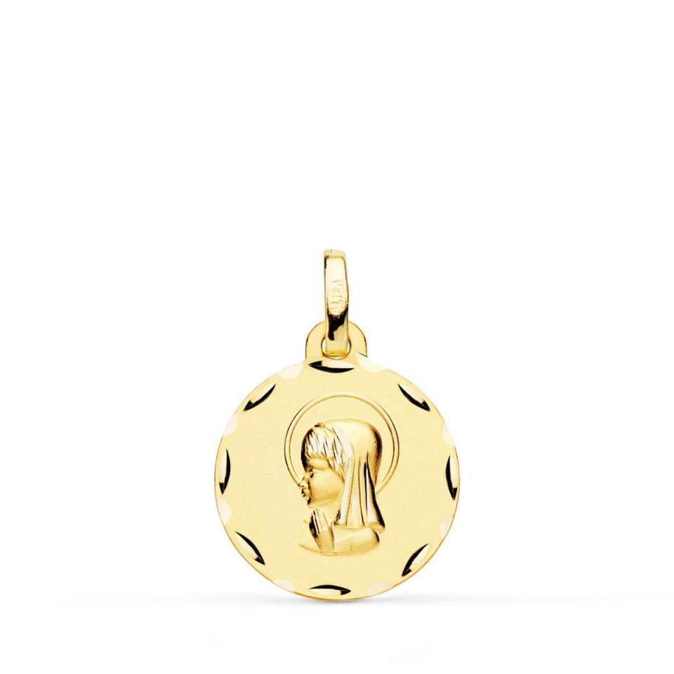 18K MEDALLA ORO AMARILLO VIRGEN NIÑA TALLADA 16 MM